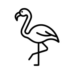 Outline drawing of a flamingo standing on one leg with its head curved and a black beak showing 100c