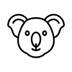 Illustration of a koala bear face with round ears and a simple nose in black outline style drawing art