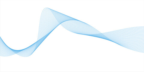 Abstract blue smooth wave on a white background. Dynamic sound wave. Design element. Vector illustration.