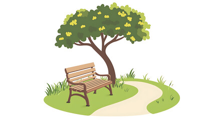 Naklejka premium A bench is sitting in front of a tree in a park