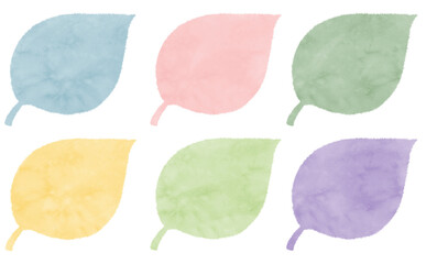 水彩風のテクスチャーのある葉っぱの形のフレームイラスト素材