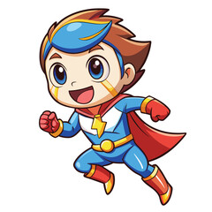 Cute cartoon superhero in action