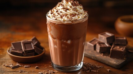 Indulge in this Creamy Chocolate Frappe, a delightful treat topped with whipped cream and chocolate shavings. Perfect for chocolate lovers!