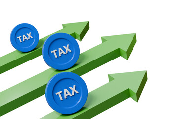 3d Tax deduction form with arrow up icon. Income tax, VAT and property taxes concept. Online tax documents. Increase global international taxes document business finance economy concept. 3d render.