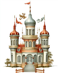 Vintage Victorian-style themes illustration Palace , on a white background, very detailed with vintage colors