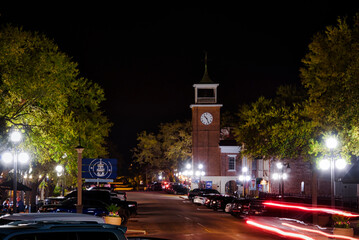Clock tower in Georgetown, SC at night.