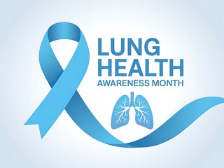 A flowing blue ribbon symbolizes Lung Health Awareness Month, representing hope and the fight for better respiratory health, with a subtle lung illustration.