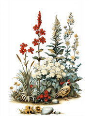 Vintage Victorian-style themes illustration garden sets , on a white background, very detailed with vintage colors