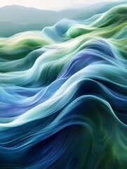 Obraz premium Abstract swirling blue and green waves.
