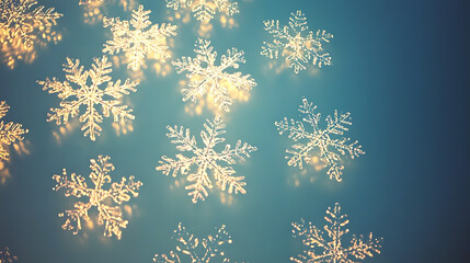 A blue sky with snowflakes falling from the sky
