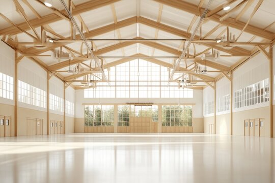 Spacious Empty Warehouse With High Ceiling and Large Windows Designed for Various Activities and Events