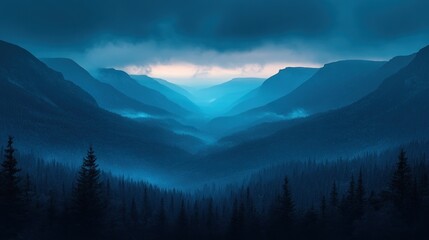 Obraz premium Serene Twilight Embrace: A Majestic Mountain Panorama