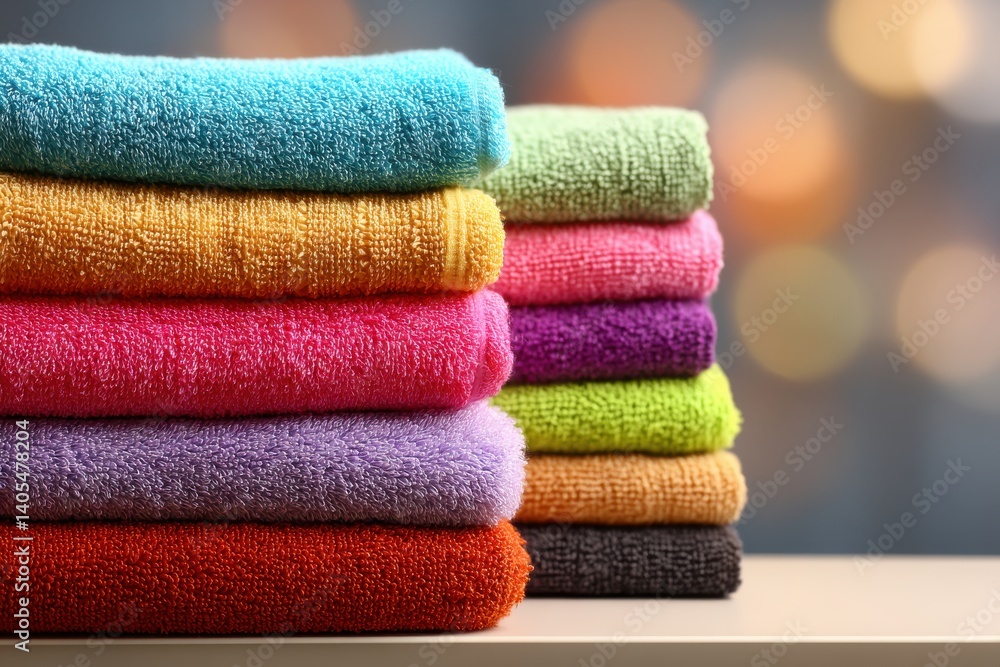 Aufkleber a vibrant stack of colorful cotton towels, neatly arranged on a white surface, creating an eye-catch