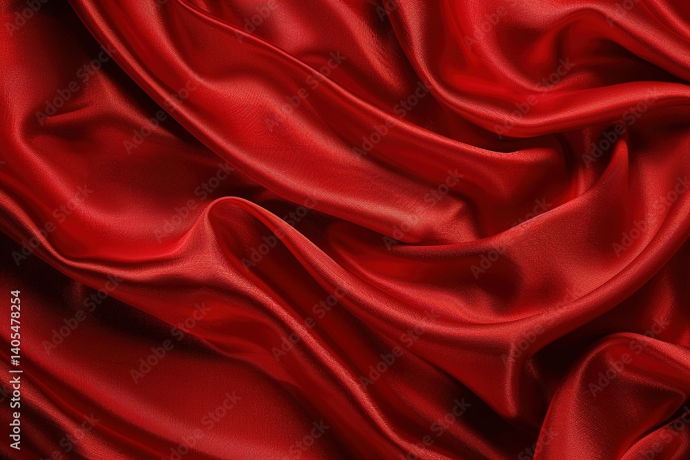 Poster elegant red silk fabric with soft folds and smooth texture creating a luxurious feel