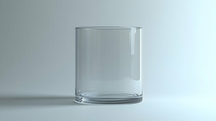 Transparent glass cylinder on a minimalistic background, showcasing its clarity and design