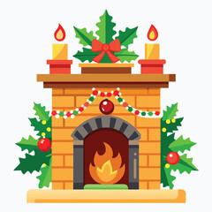 Fototapeta premium Christmas fireplace on white background 