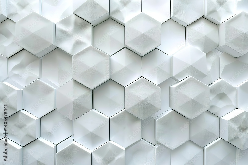 Poster white hexagonal wall: modern geometric surface design with intricate pattern details