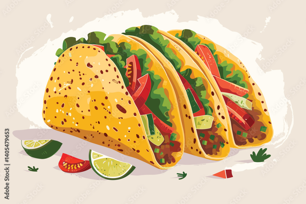 Fototapete vector illustration of a mouthwatering taco...background contained in clipping mask