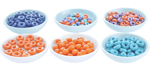 Colorful Cereal Bowls Arrangement Isolated on a Transparent Background