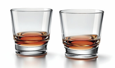 Two elegant whiskey glasses filled with amber liquid, set against a clean white background, ideal for beverage advertising