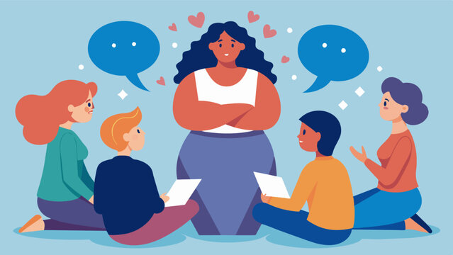A person participating in a discussion group where they can openly talk about their struggles with body image and support others in their journey towards selfacceptance.. Vector illustration