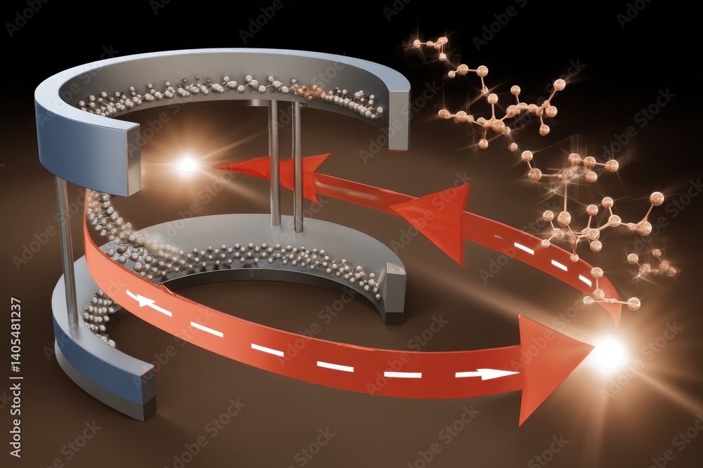 Poster revolutionary particle acceleration event in quantum physics lab scientific illustration high-tech e