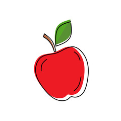 Apple icon, doodle hand drawn fruit flat vector image