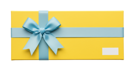 Isolated Yellow Gift Box with Blue Ribbon