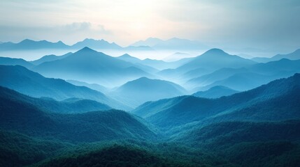 Fototapeta premium Serene Blue Mountains Panorama: A Breathtaking View of Nature's Majesty