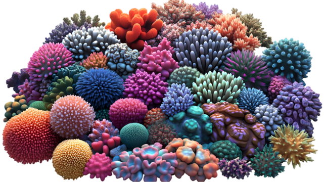 Colorful Pixelated Coral Reef Illustration Against Transparent Background