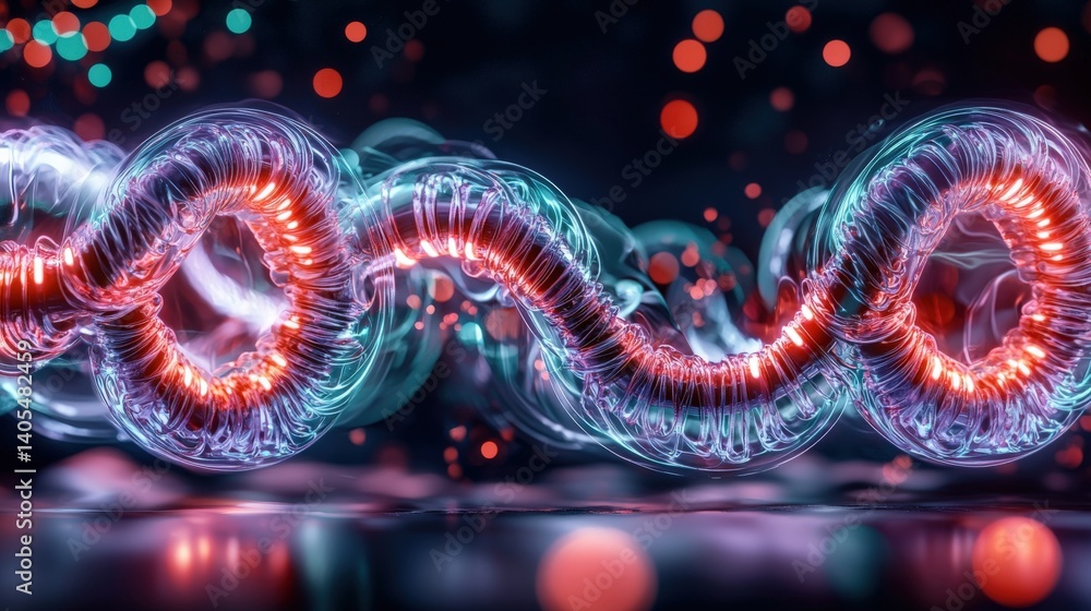 Poster dynamic energy flow through abstract molecular structure laboratory digital art futuristic close-up 