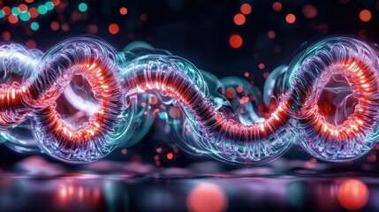 Dynamic energy flow through abstract molecular structure laboratory digital art futuristic close-up conceptual visualization