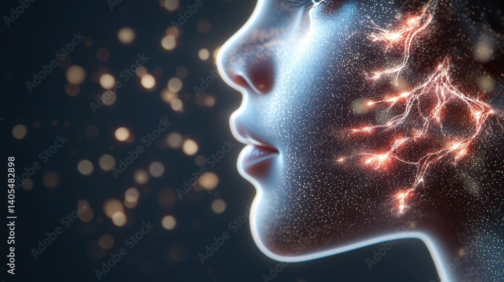 Aufkleber exploring neural connections in a human profile digital realm artistic visualization abstract enviro