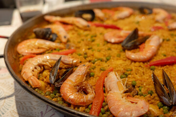 Delicious Seafood Paella with Shrimp and Mussels
