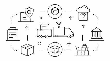 Supply chain themed linear icons for value chain management logistics tools and inventory tracking systems designed for operational platforms