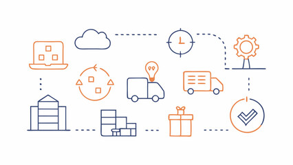 High-quality line icons illustrating different stages and components of the supply chain value process perfect for corporate and logistics-related presentations