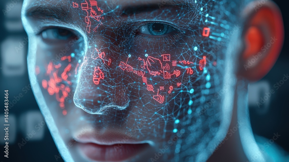 Poster futuristic digital human interaction virtual reality space 3d visualization tech environment close-u