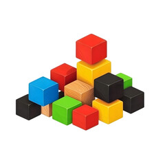 Obraz premium Colorful Wooden Cube Blocks Pile Isolated Illustration on Transparent Background