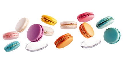 Colorful Macarons Floating Against a Transparent Background Photo