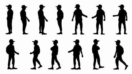 set of man in a cap silhouette vector on white background
