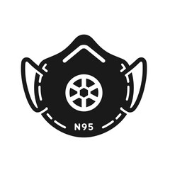 N95 mask icon representing safety and protection in black design  on a transparent background