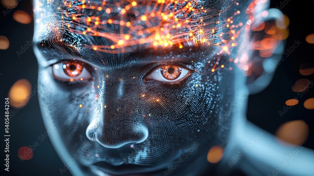 Poster futuristic digital transformation global realm concept art virtual environment close-up view human-a