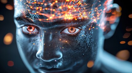 Futuristic digital transformation global realm concept art virtual environment close-up view human-ai interaction