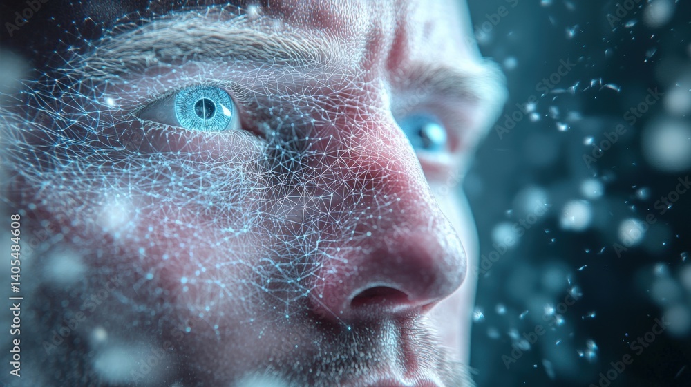 Poster digital transformation exploring human emotion and technology interplay in a futuristic environment