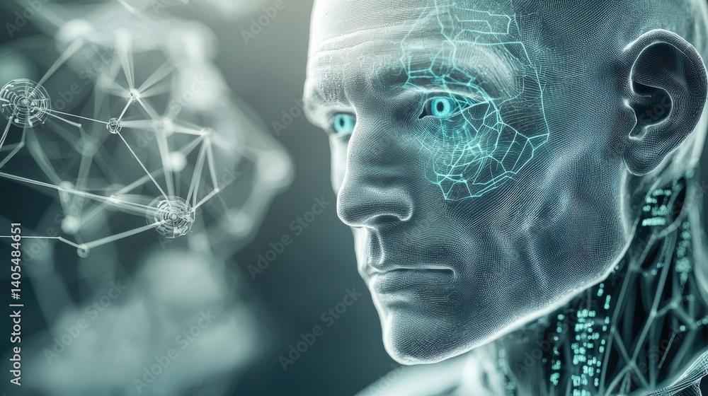 Poster futuristic artificial intelligence concept digital realm 3d visualization high-tech environment clos