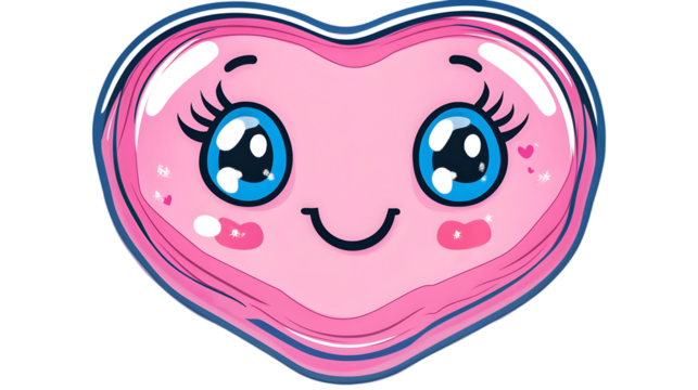 Cute Cartoon Heart Illustration with Pink Color and Transparent Background