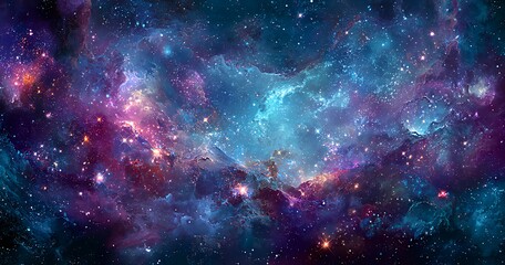 Fototapeta premium Celestial Tapestry: A mesmerizing display of cosmic wonders unfolds, unveiling a vibrant panorama of galaxies, nebulae, and stars across the canvas of space.