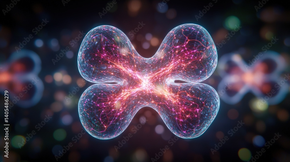 Poster dynamic fusion of energy particles abstract digital space 3d render vivid colors close-up view scien