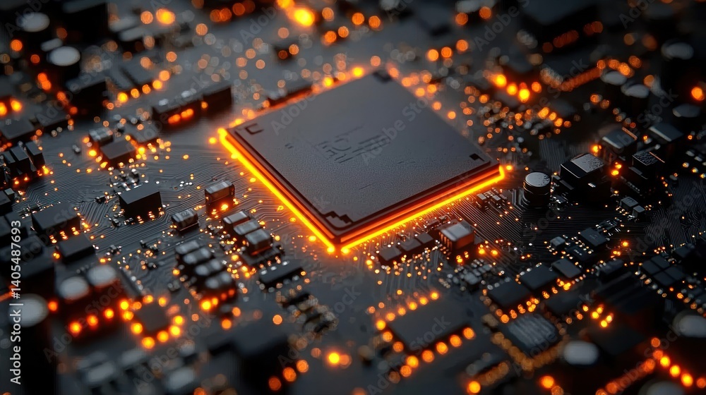 Poster illuminated microchip: a close-up of advanced technology