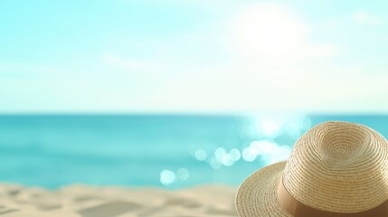 Hat Traveler wearing a sun hat while relaxing on the beach, enjoying a sunny vacation day.